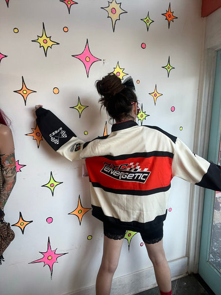 Y2K Retro Racing Bomber Jacket Japanese Streetwear Moto Gorpcore Oversized L/XL