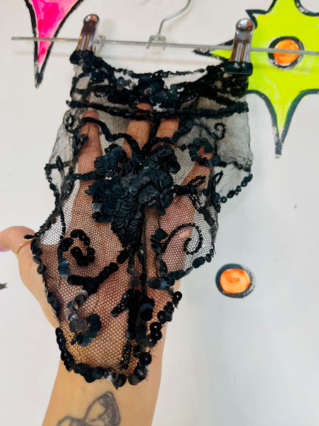 Vintage Victorian Gothic Lace Beaded Mourning Collar - Black Lace Choker