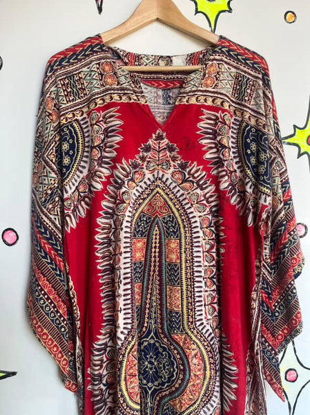 Vintage African Dashiki Maxi Dress - Boho Ethnic Print - Unisex Festival Wear