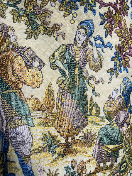 Antique 19th Century Russian Silk Tapestry Shawl – Woven Fringe Folk Textile