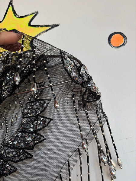 Vintage Beaded Fringe Flapper Western Collar Whimsigoth Glam Statement Cape