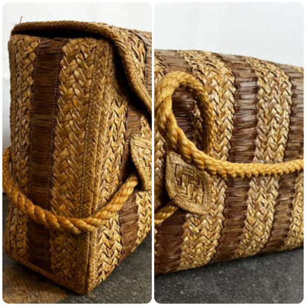 Vintage 70s | Rattan Basket Purse Woven Wicker Tote Boho Hand Bag