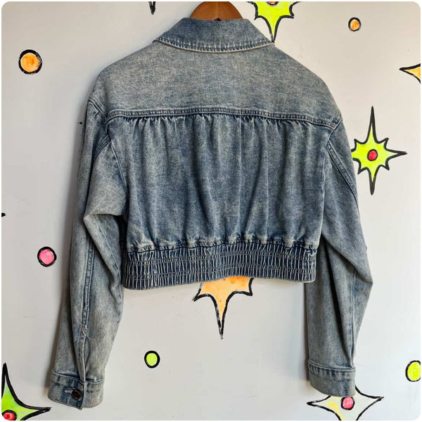 Y2K Cropped Retro 80s Style Acid Wash Denim Jacket | XS