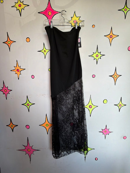Black Lace Slip Dress Romantic Goth Boudoir Maxi Fairy Grunge Full Length - S