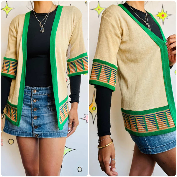 Vintage 70s Groovy Cardigan | Boho Grunge Hippie Sweater | Size S/M