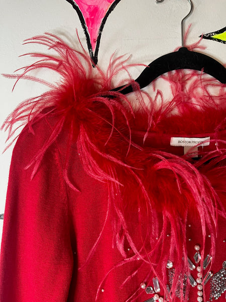 Vintage Y2K Red Ugly Christmas Sweater Snowflake Embellished Holiday Party - S