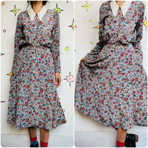 Vintage 80s 90s Cottagecore Babydoll Grunge Secretary Dress | White Collar | 6