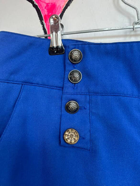 Y2K Blue Sailor Shorts with Gold Buttons – Pirate Core Boho Grunge – Size Small