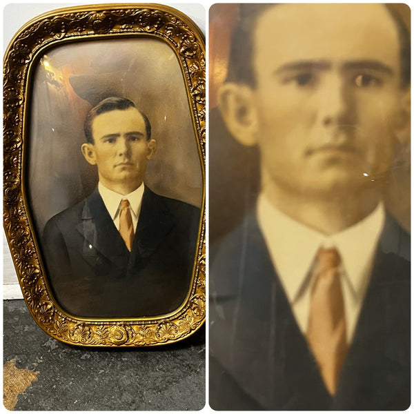 Antique Victorian-Style Oval Portrait in Ornate Gesso Frame – Gothic Wall Art