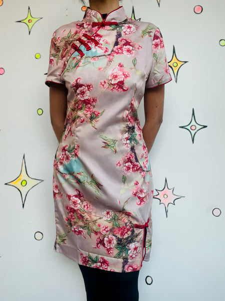Pink Geisha Dress Cherry Blossom Floral Print Japanese Fairycore Grunge Mini SM