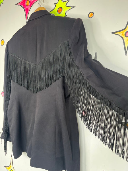 Vintage 80s Western Fringe Blazer Boho Goth Grunge Statement Piece Jacket - L