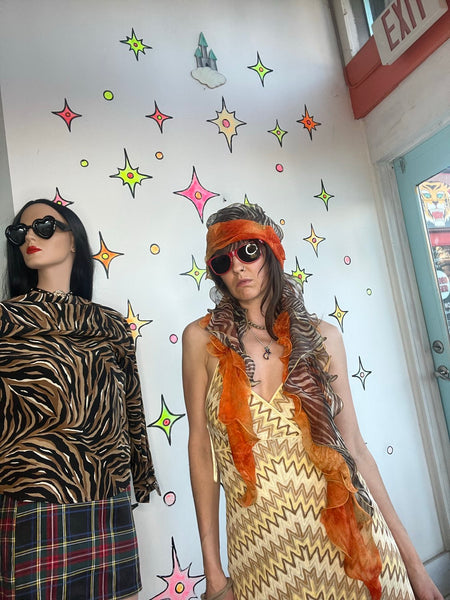 Y2K Orange Swirl Animal Print Cabbage Scarf Glitch Glam Whimsy Grunge Fairycore