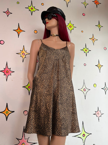 Vintage Leopard Print Slip Dress Mob Wife Glam Retro Pin-Up Wardrobe Staple XL