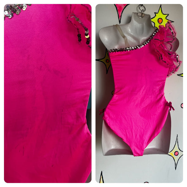 Vintage Dance Costume | Hot Pink Showgirl Burlesque Circus Leotard Playsuit