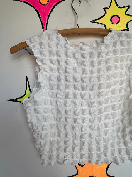 Y2K White Popcorn Two Piece Set | Stretch Mini Skirt Crop Top Coquette Resort M