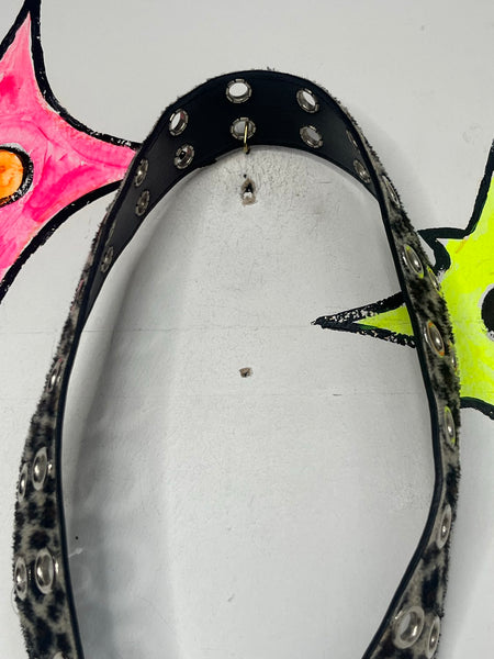 Y2K Faux Leopard Grommet Belt Double Prong Glam Grunge McBling M