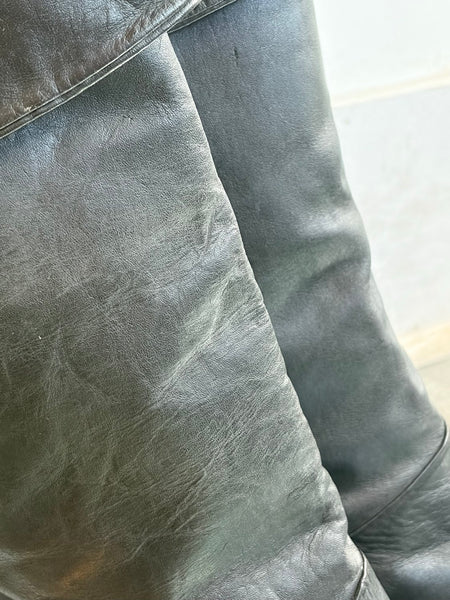 80s Black Slouch Boots Leather Riding Boots Dark Academia Romantic Goth 8