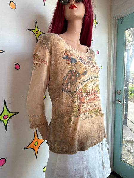 Y2K Tattoo Print Tee Indie Sleaze Western Grunge Graphic T Shirt Khaki McBling L