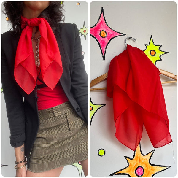 Vintage | Sheer Red Scarf | Elegant Retro Glam Old Hollywood 50s 80s 90s