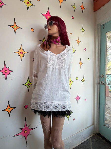 Vintage 70s Geometric Polka Dot Scarf Mod Retro Square Neck Scarf