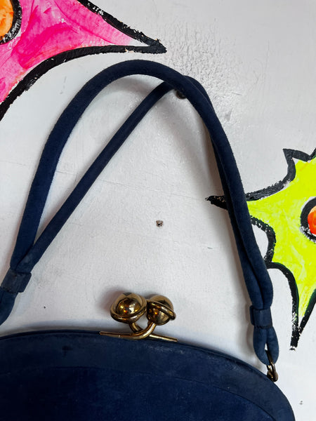 Blue Suede Clutch – 1940s Waldman Purse – Art Deco – Vintage Soft Suede Handbag