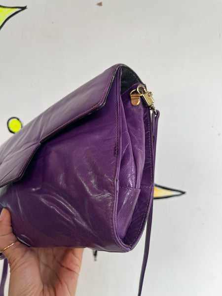 Vintage 1980s La Scala Purple Leather Crossbody Bag – Soft 80s Purse
