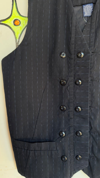 Y2K Tattoo Print Pinstripe Vest Goth Dark Academia Indie Sleaze Button Up – S