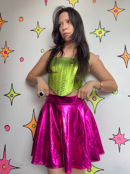 Metallic Pink Skater Skirt Alien Costume Cyber Goth Rave Galactic Glam Barbie S