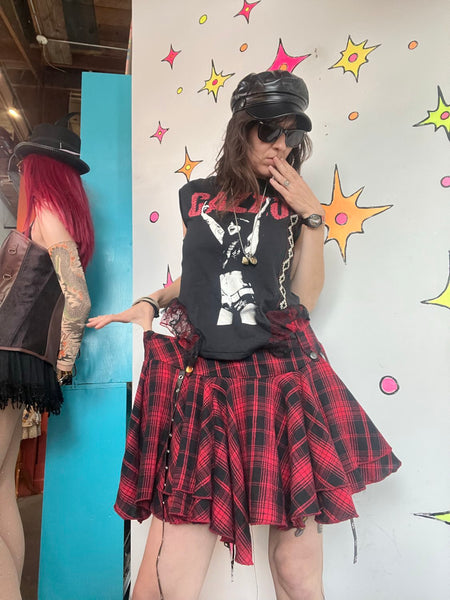 Y2K Plaid Harness Mini Skirt Avant Garde Indie Sleaze Mall Goth Punk Grunge XXL