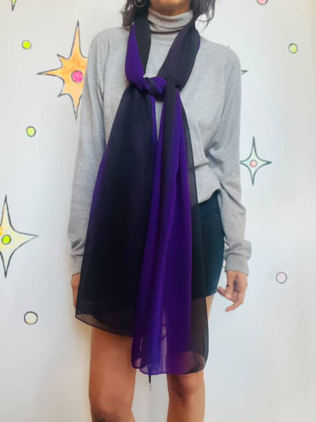 Vintage Purple & Black Semi-Sheer Oversized Scarf – Boho Glam Goth Scarf / Shawl