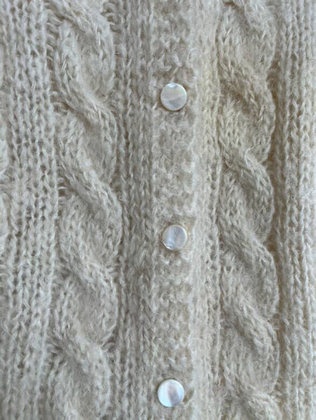 Vintage 50s Ivory Mohair Cardigan Sweater - Soft Cozy Retro Knit - Small