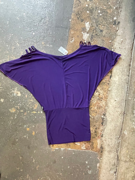 Purple Y2K Off The Shoulder Top Indie Sleaze Glam Stretchy Tunic Top XL
