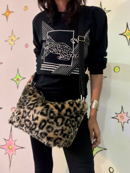 Vintage | Fuzzy Leopard Print Faux Fur Crossbody Bag Handbag Purse
