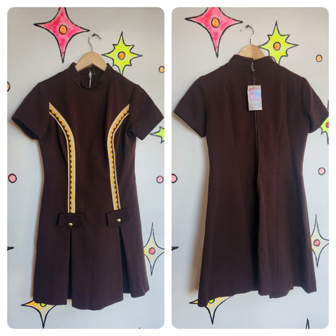 Vintage 60s 70s | Brown Retro Groovy MOD Mini Dress | M