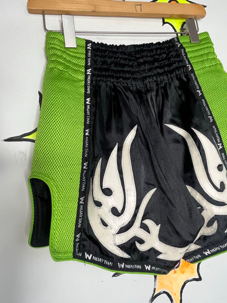 Y2K Indie Sleaze Muay Thai Boxing Shorts | Neon Green Emo Grunge Rave Sporty - S