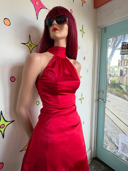 Red Satin Mini Dress 1930s Revival Old Hollywood Vamp Goth Slip Dress XS