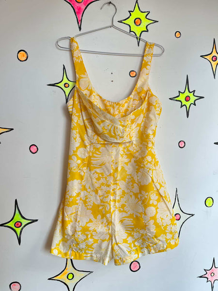 60s Yellow Swimsuit Play Suit Romper - Gidget - Mid Century MOD - S M