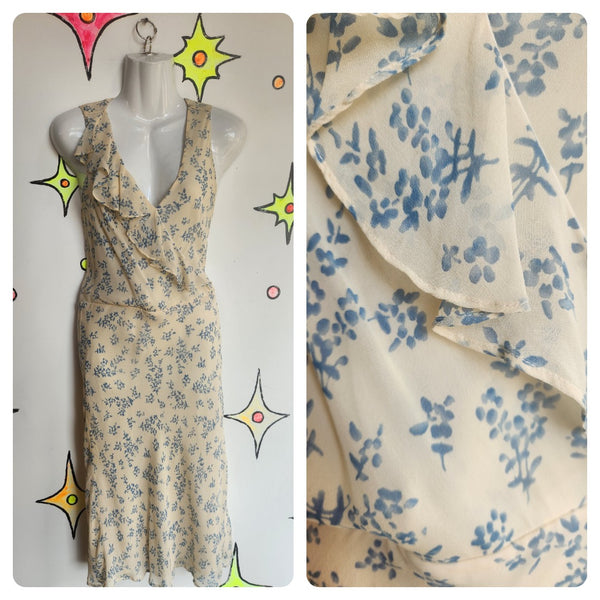 Vintage 90s Y2K | Fairy Grunge Ruffle Silk Slip Dress | Small