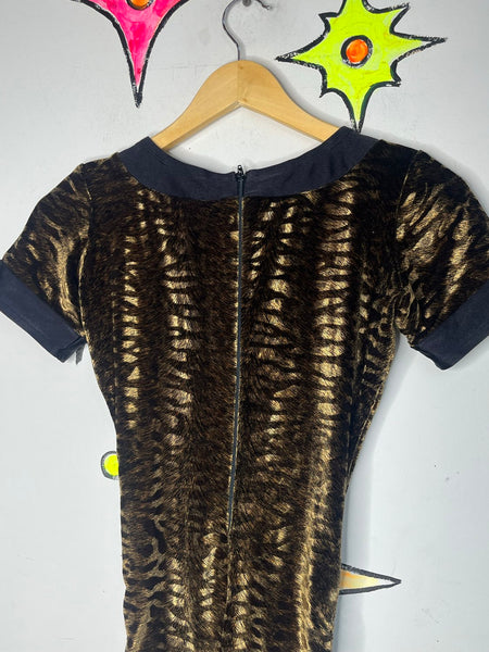 Velvet Tiger Print Bodysuit Stretch Catsuit Catwoman Glam Grunge Cosplay Small
