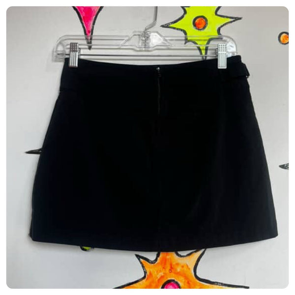 Y2K Black Goth Studded Bondage Pleated Mini Skort – Edgy Punk Grunge – S