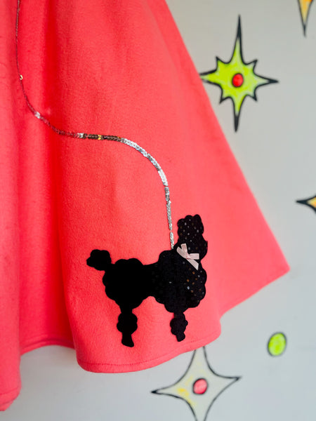 Vintage 50s Style Retro Pink Felt Poodle Skirt | Full Circle Swing Skirt | S