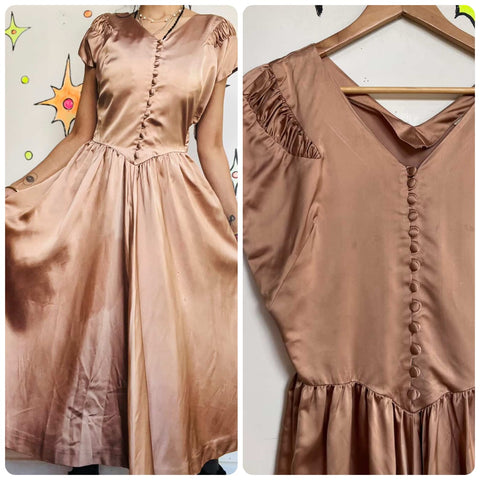 Vintage 40s Jonathan Logan Champagne Satin Evening Gown | Hollywood Glam | S