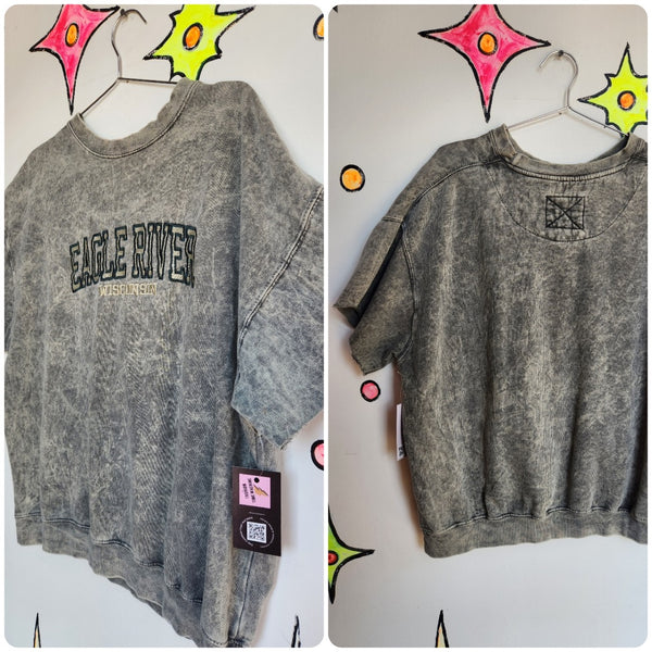 Vintage 90s Y2K | Grunge Embroidered Cut Off Pullover Sweatshirt Tee T Shirt | L