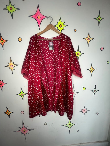 Vintage 90s Y2K Silky Red Hearts Satin Robe Fairy Grunge XL+