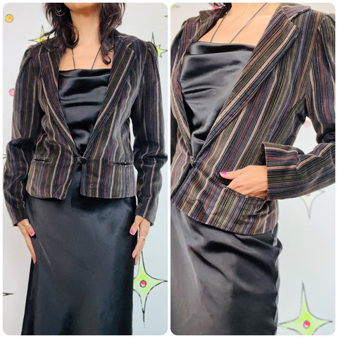 Y2K Velvet Striped Fitted Blazer Whimsy Goth Boho Fairy Grunge Vintage S/M