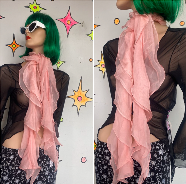 Y2K Pink Ruffle Scarf Skinny Scarf Coquette Balletcore Pastel Aesthetic Romantic