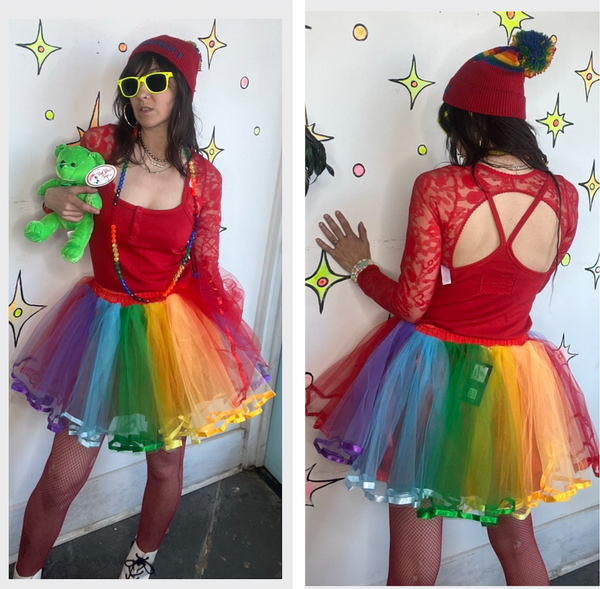 Rainbow Tutu Skirt Fairycore Clowncore Pride Costume Tulle Mini Skirt One Size