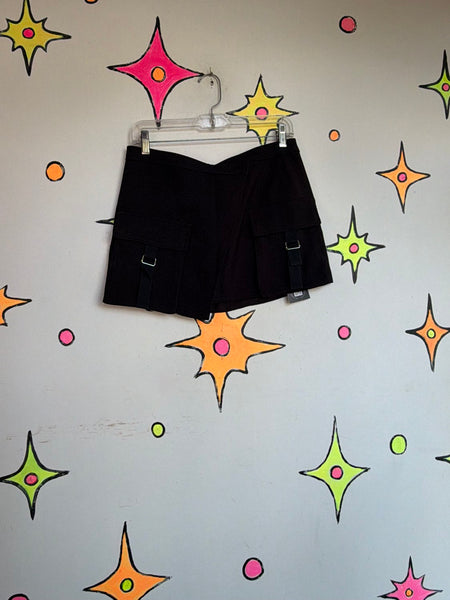 Y2K Black Utility Wrap Micro Mini Skirt | Cargo Goth Indie Sleaze | M
