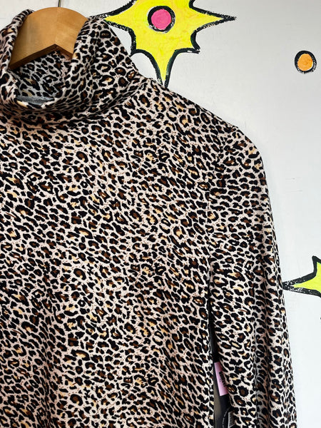 Vintage Leopard Print Turtleneck Top 90s Y2K Animal Print Goth Grunge M