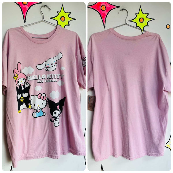 90s Y2K - Pink Hello Kitty and Friends Official Sanrio Graphic Tee T Shirt - XL